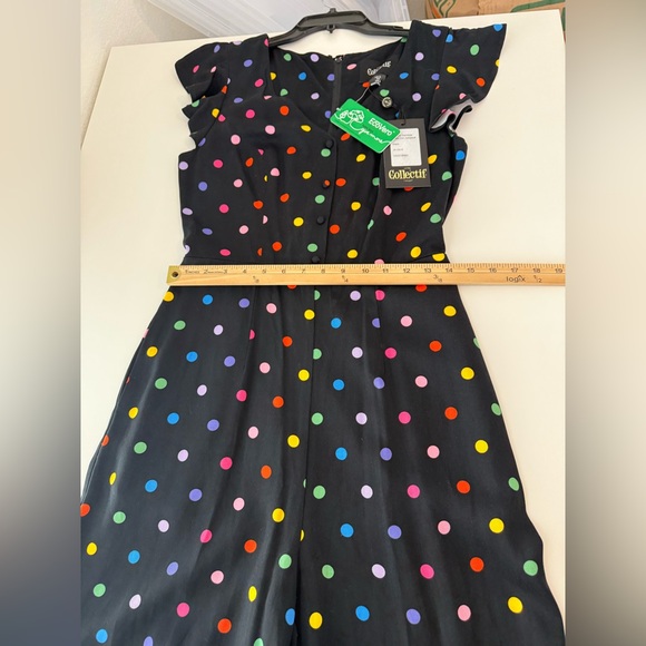 NWT Collectif the Thelma retro rainbow polka dot jumpsuit Sz 4 - Picture 12 of 16